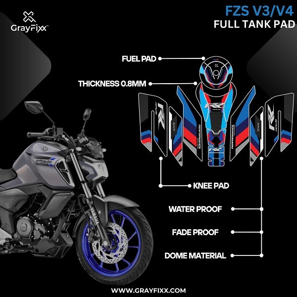 RR Edition Full Tank Pad with Knee Pad for FZs v3/v4 | Premium 3D Tank Pad, Pack of 1